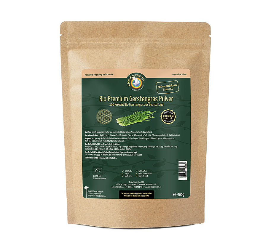 Bio Premium Gerstengras Pulver aus Deutschland, 500 g