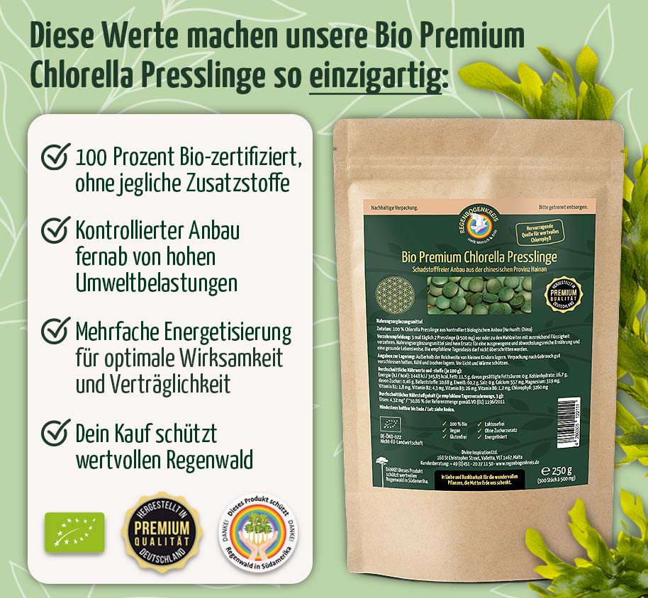 Bio Premium Chlorella Presslinge, 500 Stück, 250 g