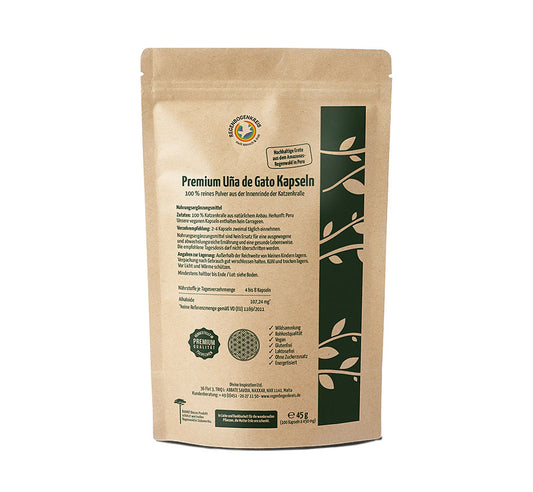 Premium Katzenkralle Kapseln (Uña de Gato), 100 Kapseln, Rohkostqualität