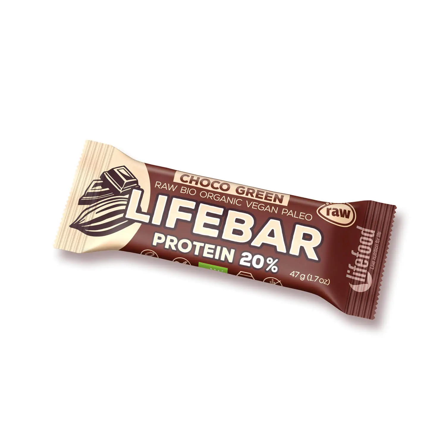 Lifebar Plus Choco Green-Protein Bio, Rohkost, 47 g Image