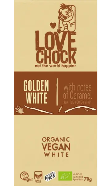 Lovechock, Golden White mit feinen Karamellnoten, Bio, Roh, 70 g