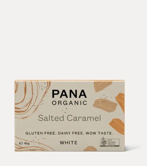 Pana Schokolade - Weiße Schokolade - Salziges Karamell Bio, Rohkost, 45 g Image